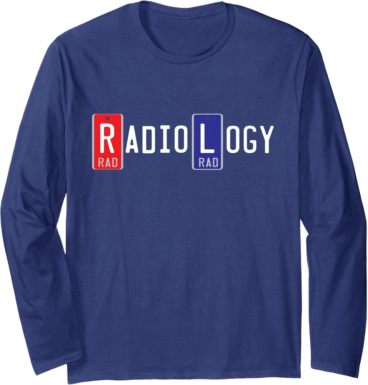 Radiology Markers X-Ray T-Shirt, Right Left Lead Marker Long Sleeve T-Shirt - Adult Unisex Navy Blue