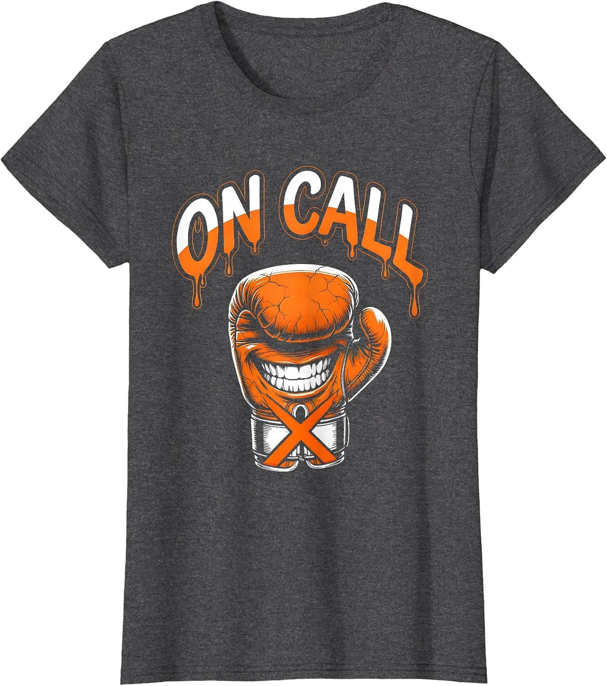 Women's ON CALL Bold Graphic Tee Grinning Boxing Glove Mascot T-Shirt - Dark Heather Grey
