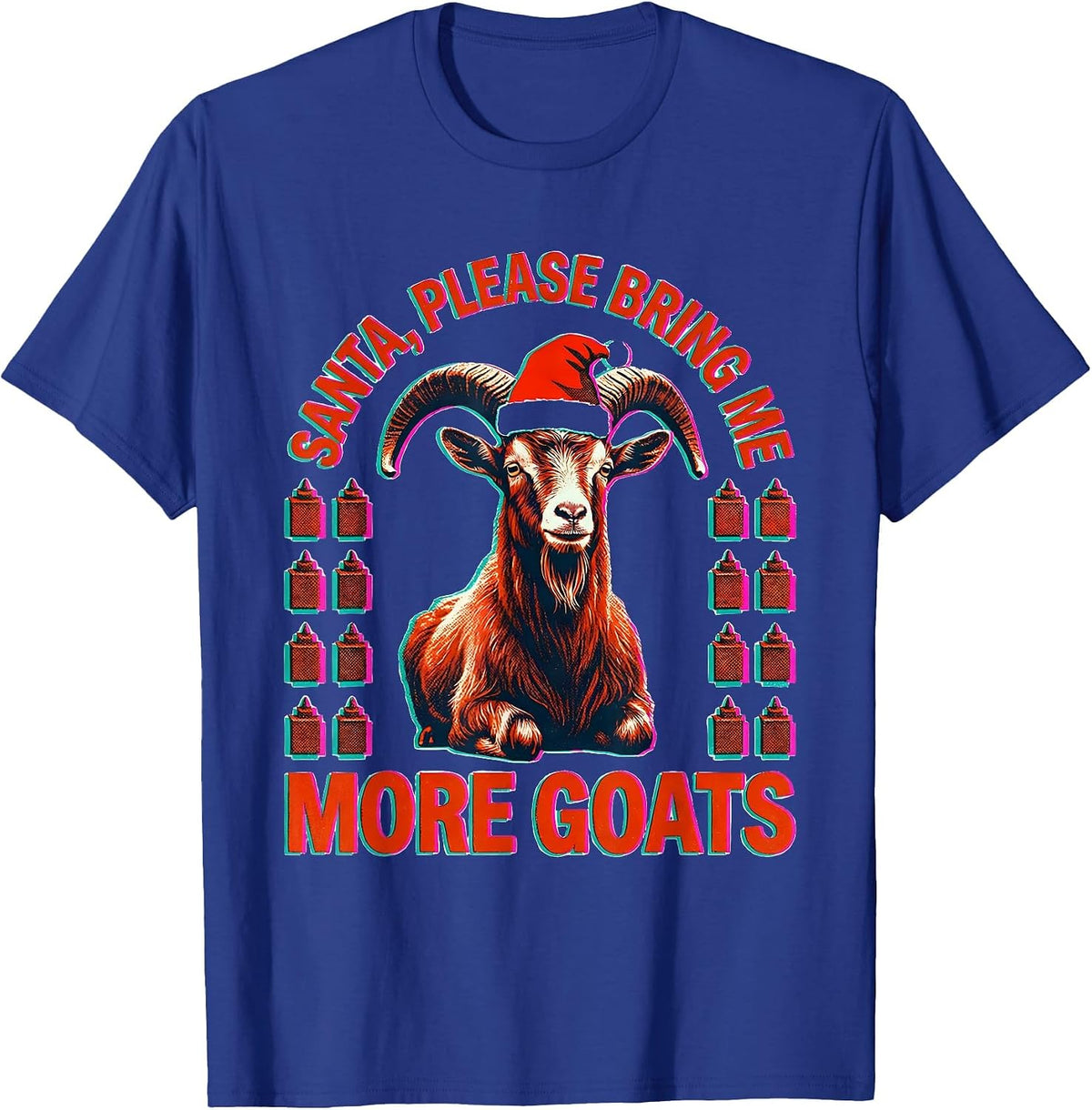 Men's Santa, Please Bring Me More Goats Whimsical Farm Animal T-Shirt - Royal Blue