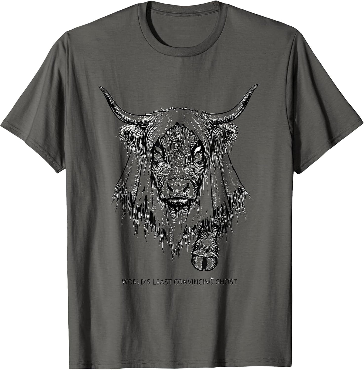 World's Least Convincing Ghost Funny Highland Cow Halloween T-Shirt - Asphalt Grey