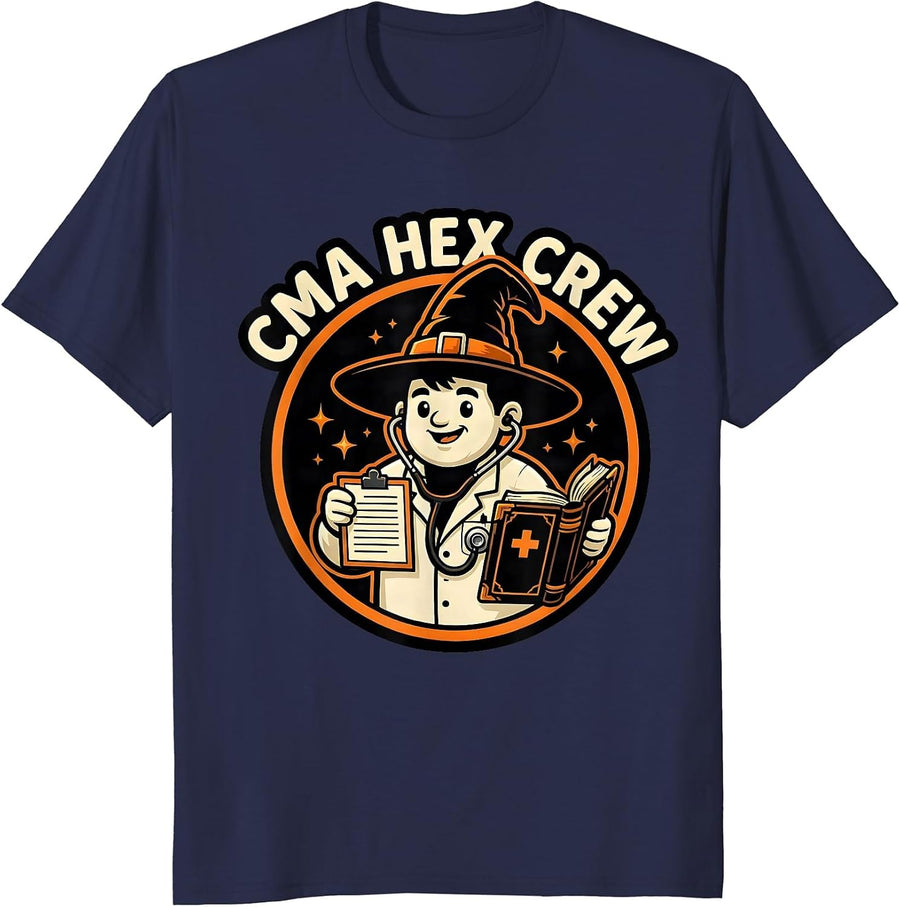 CMA Hex Crew Cartoon Halloween Nurse Healthcare Humor T-Shirt - Navy Blue