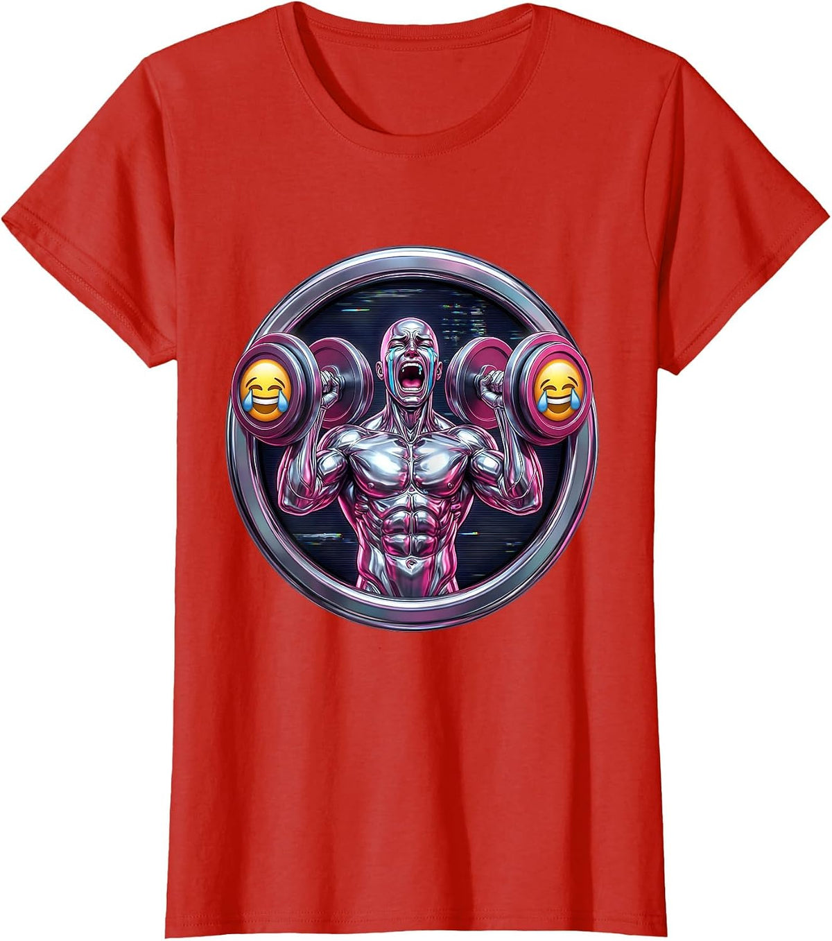 Buff Crying Weightlifter Emotional Dumbbells Meme T-Shirt - Red
