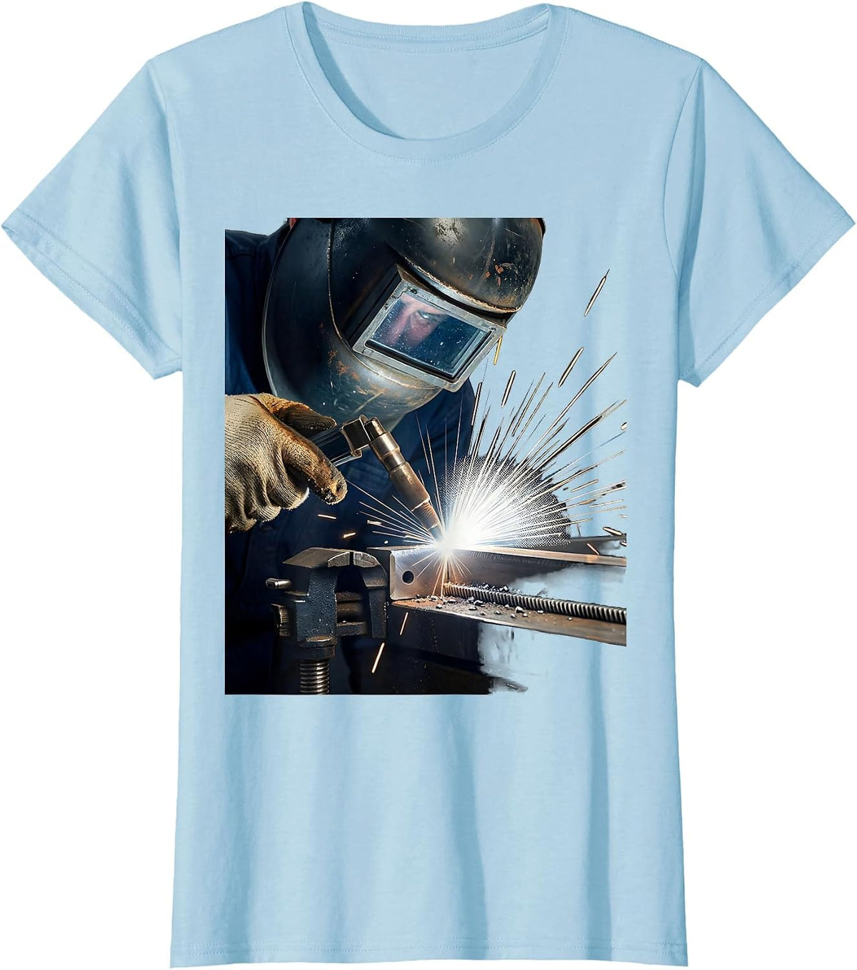 Women's Welding Hood Vintage Welder Metal Worker Humor T-Shirt - Baby Blue