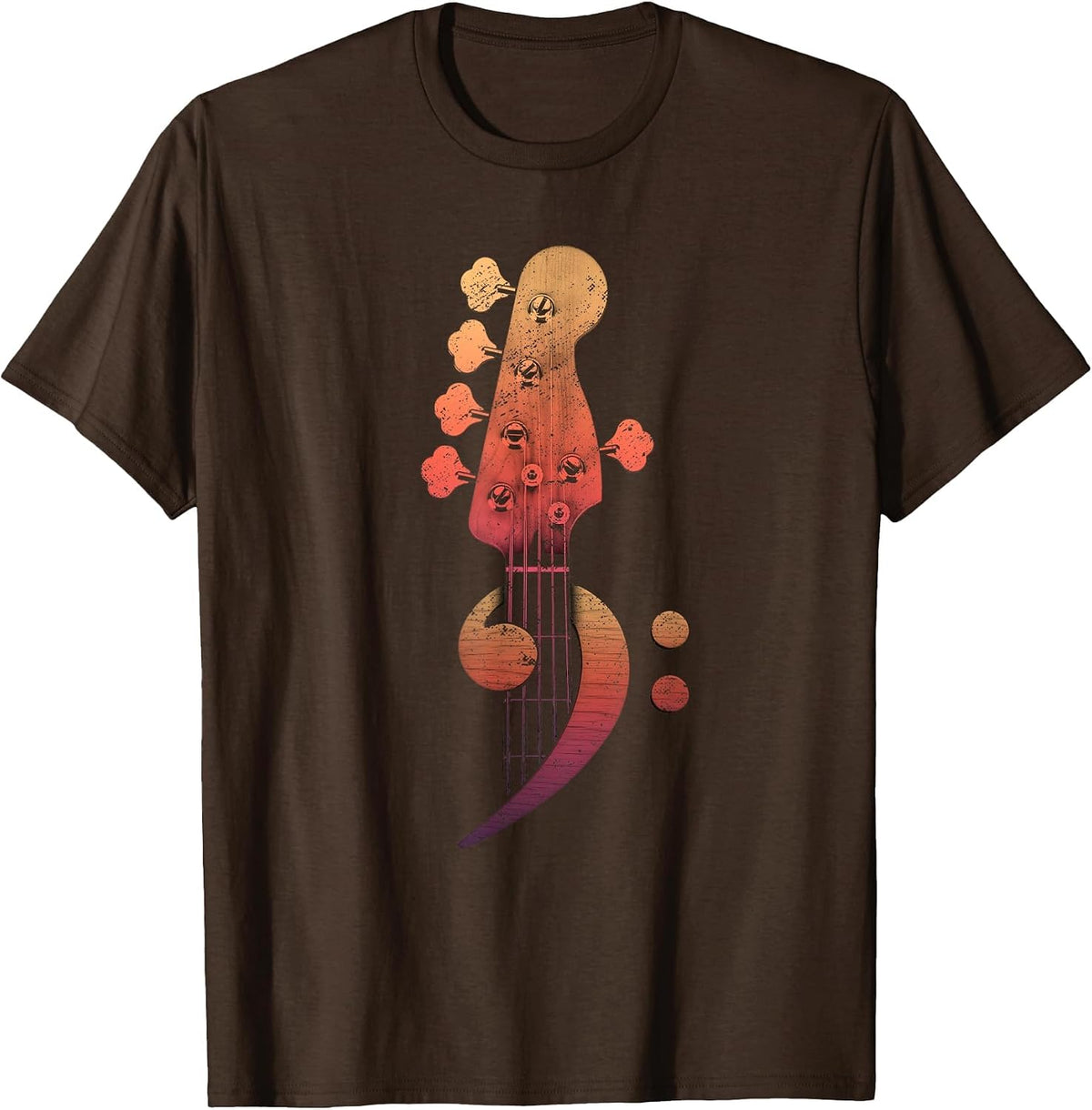 Five String Bass Guitar Bass Clef for Bassist T-Shirt - Brown