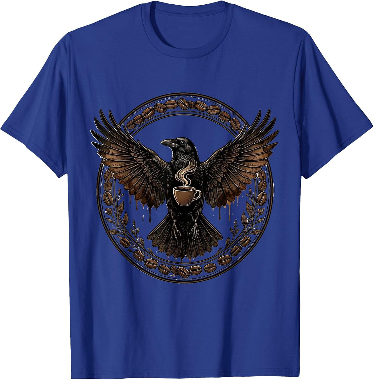 Men's Crow With Coffee-Stained Wings Outstretched T-Shirt - Royal Blue