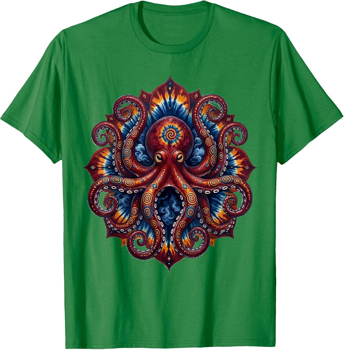 Men's Tie Dye Octopus Inking Rainbow Swirl Art T-Shirt - Kelly Green