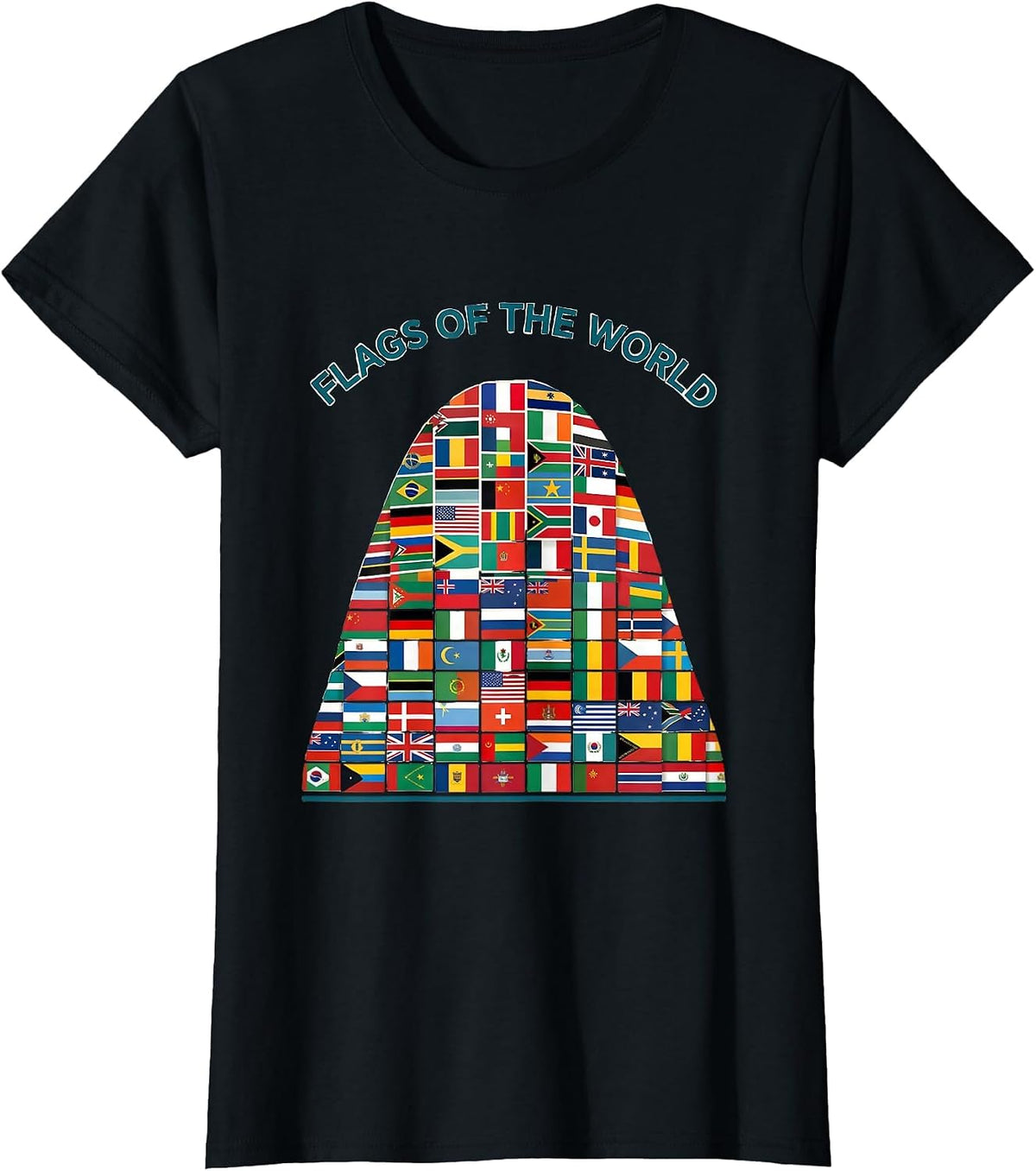 Women's Flags Of The World Geography Lover World Traveler Gift T-Shirt - Black