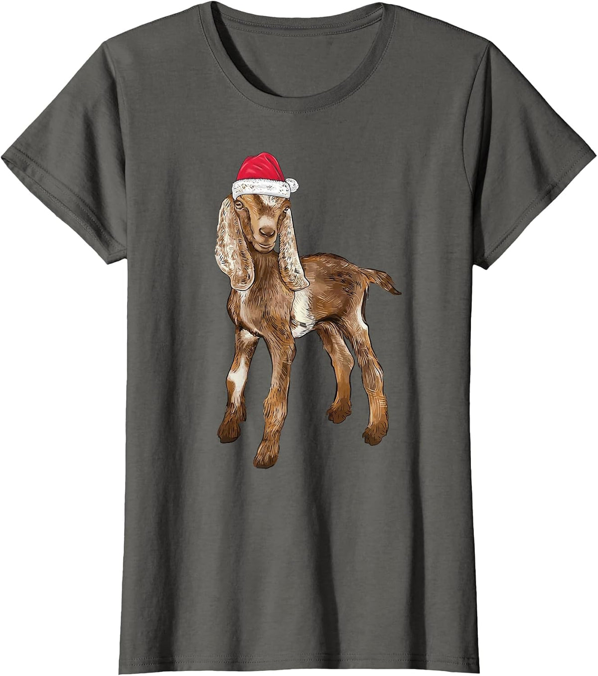 Nubian Goat Christmas Merry Goatmas T-Shirt - Asphalt Grey
