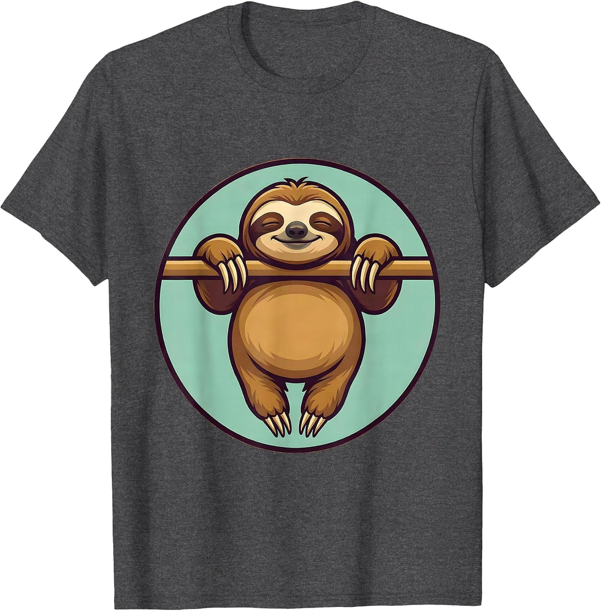 Lazy Sloth Pull-Up Bar Funny Workout Graphic T-Shirt - Dark Heather Grey