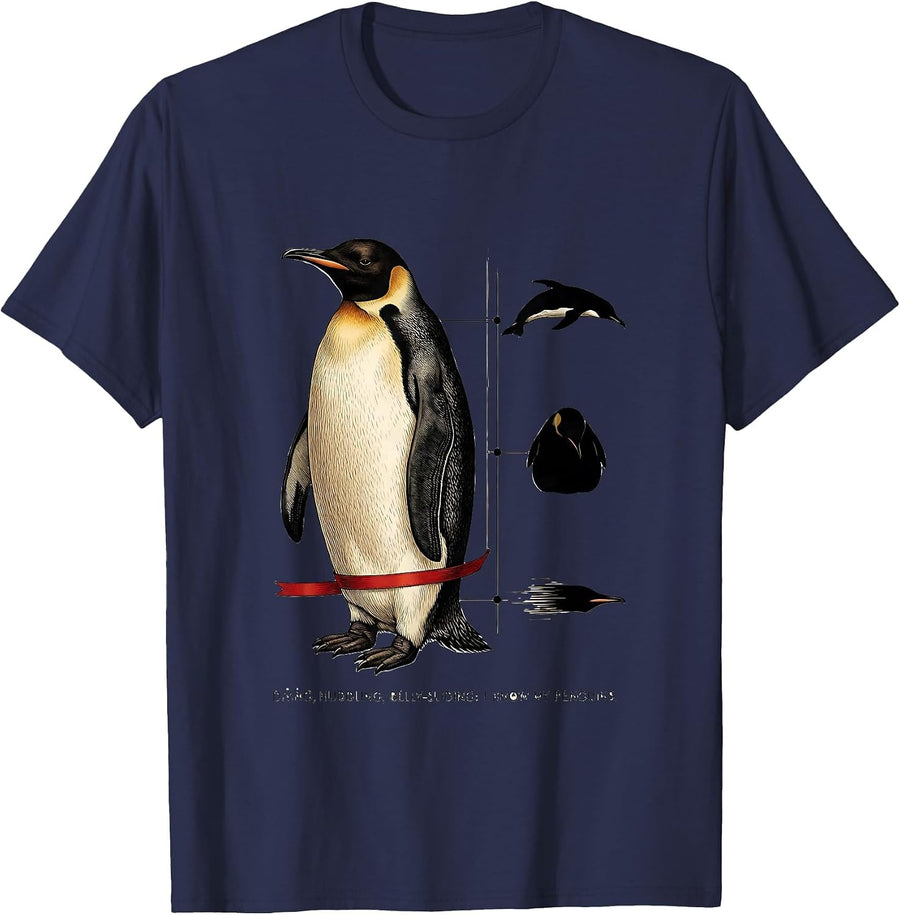 Diving, Huddling, Belly-Sliding: I Know My Penguins Funny T-Shirt - Navy Blue