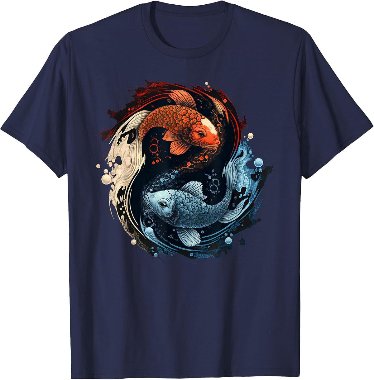 Koi Fish Yin Yang T-Shirt - Navy Blue