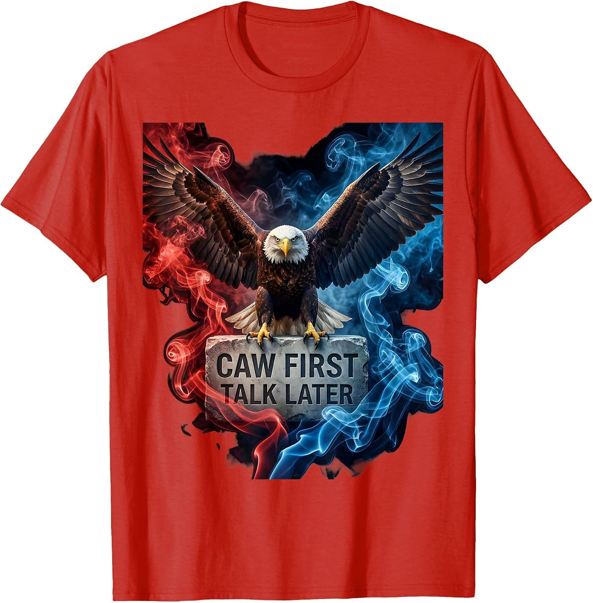 Men's Caw First Talk Later Funny Crow Design T-Shirt - Red