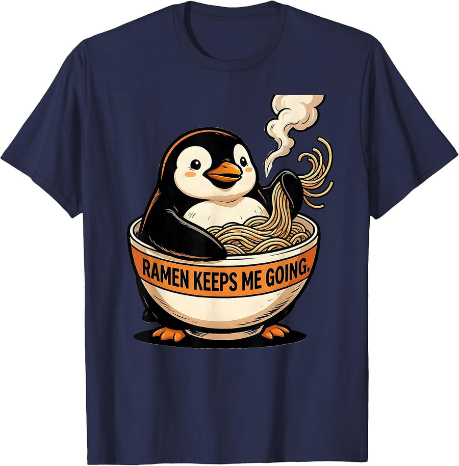 Ramen Keeps Me Going Cute Penguin Anime Kawaii Food Lover T-Shirt - Navy Blue