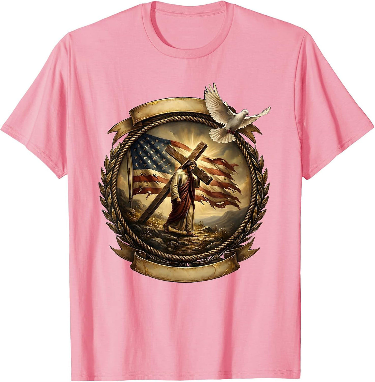 Jesus Carrying the Cross Up the Hillside T-Shirt - Pink
