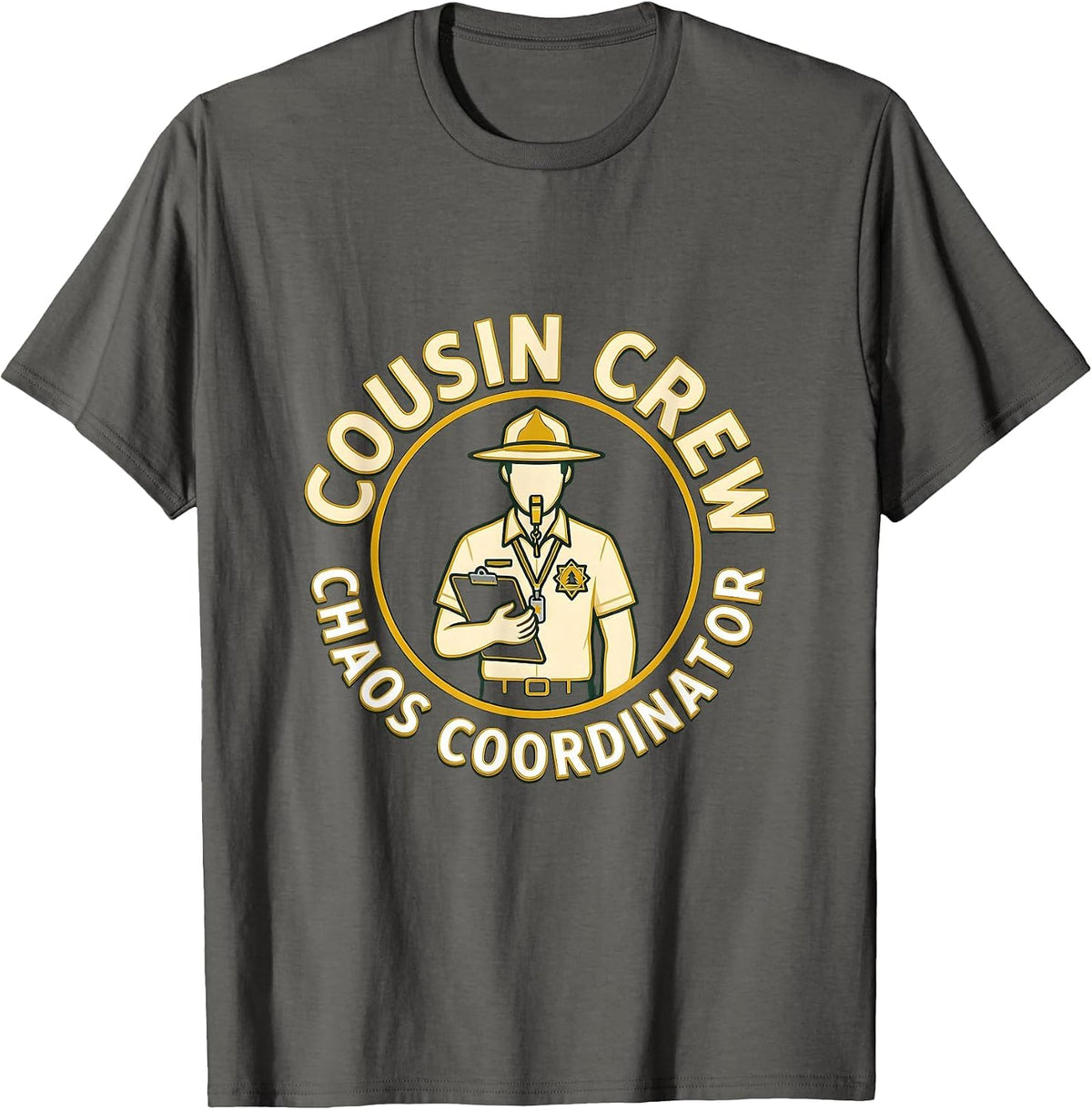 Cousin Crew Chaos Coordinator Camp Counselor Design T-Shirt - Asphalt Grey