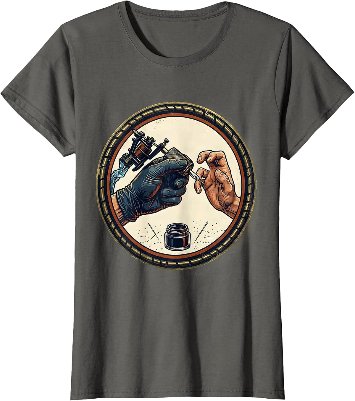 Women's Tattooist Vintage Gloved Hand Ink Artist Humor T-Shirt - Asphalt Grey