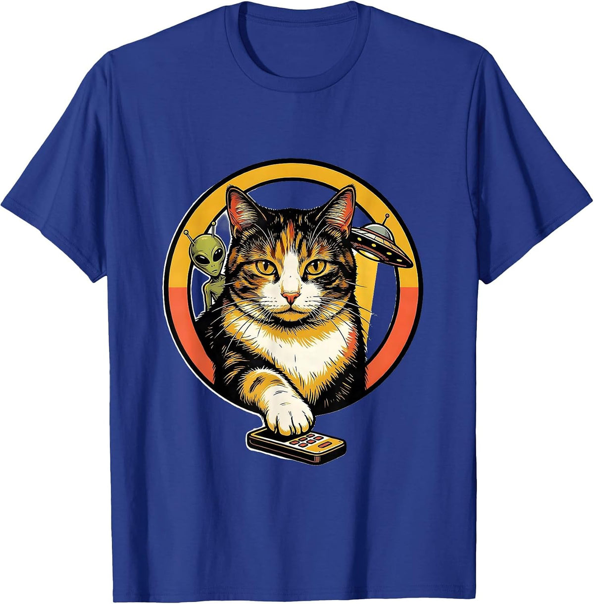 Cat Selfie With Alien UFO Funny Cat Lover Gift T-Shirt - Royal Blue