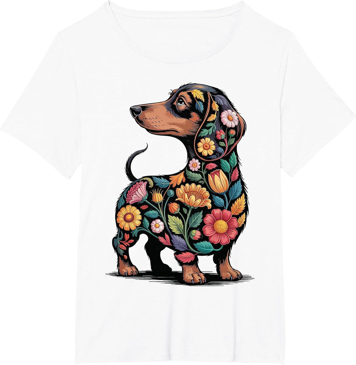 Dachshund Floral Weiner Dog Flowers T-Shirt - White