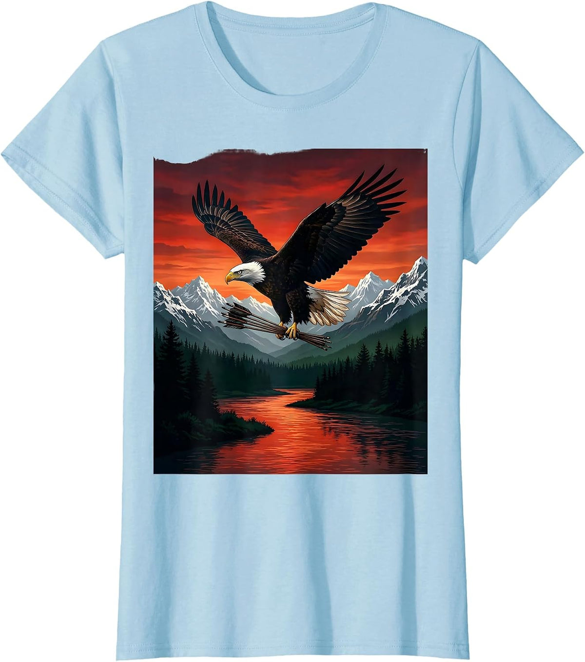 Bald Eagle Clutching Arrows Patriotic USA Design T-Shirt - Baby Blue