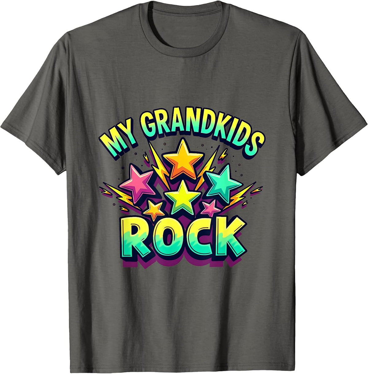 My Grandkids Rock Proud Grandma Design T-Shirt - Asphalt Grey
