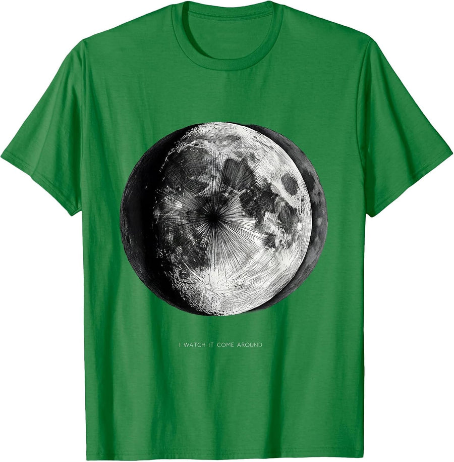 Men's I Watch It Come Around Monochrome Lunar Cycle Astronomy T-Shirt - Kelly Green
