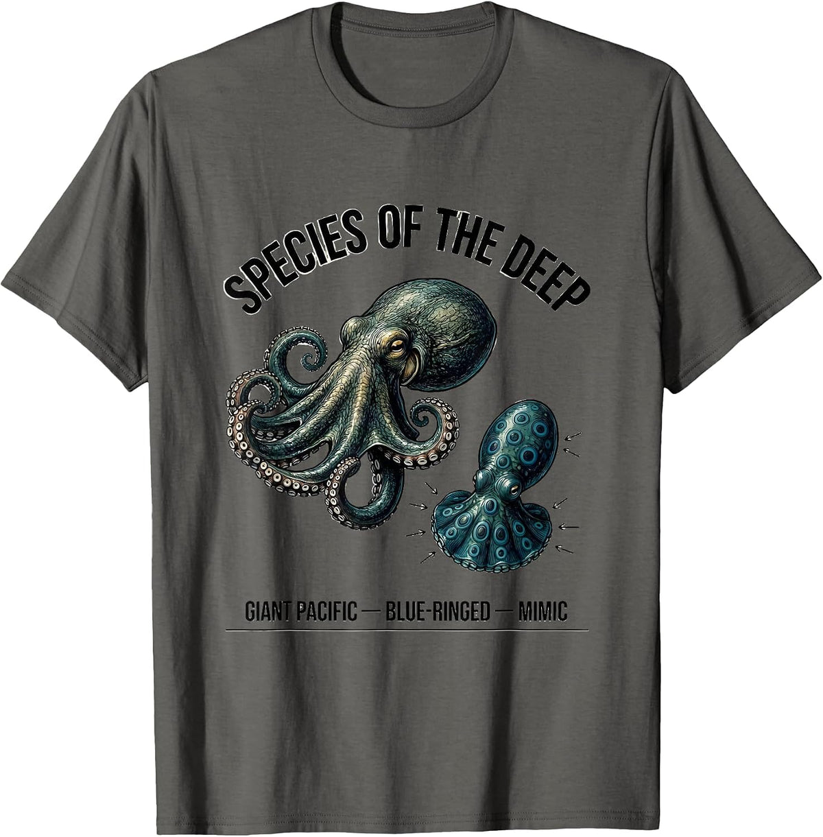 Species Of The Deep — Giant Pacific, Blue-Ringed, Mimic T-Shirt - Asphalt Grey