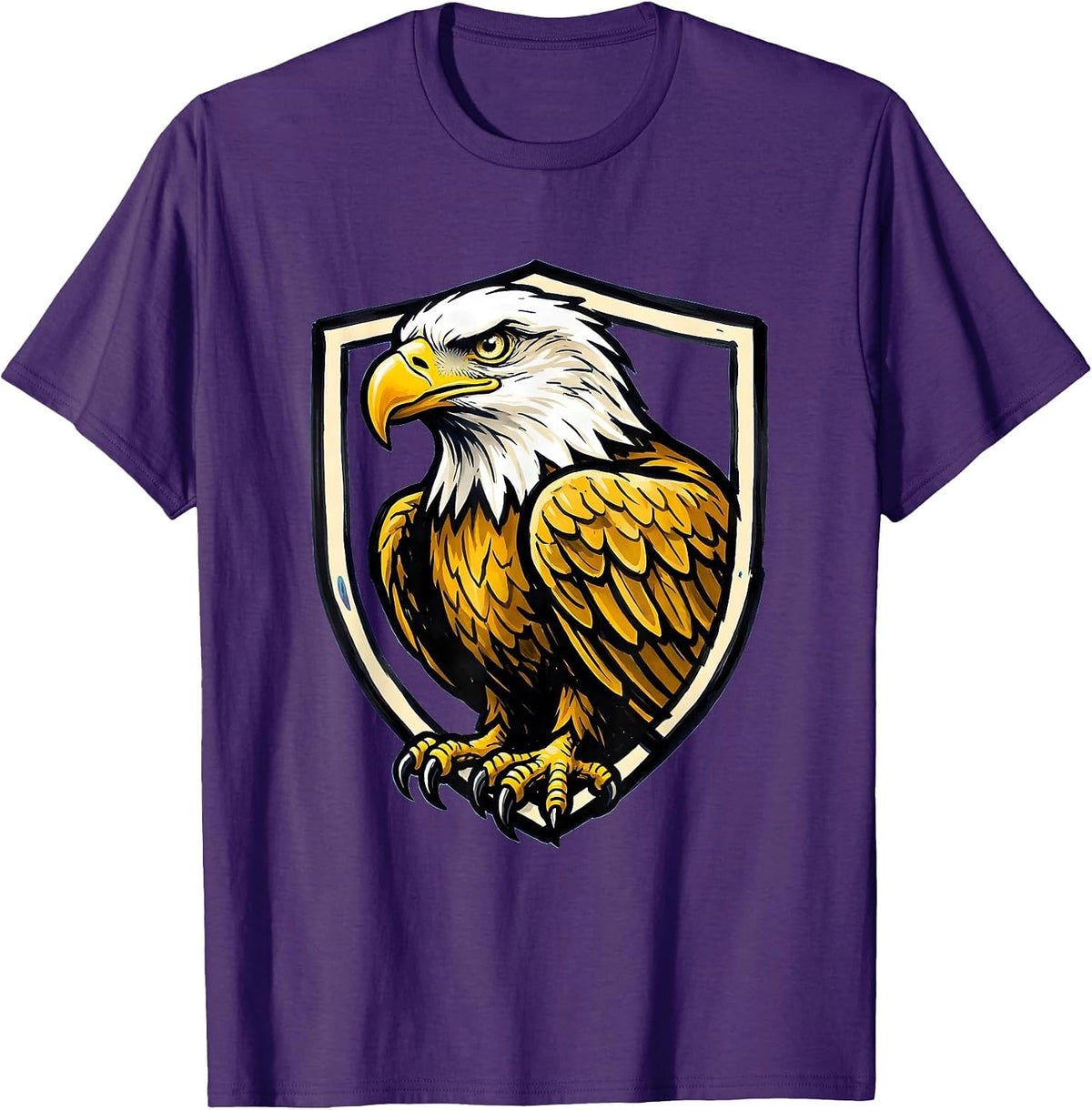 Men's Bald Eagle Shield Mascot Fan Family Pride T-Shirt - Purple