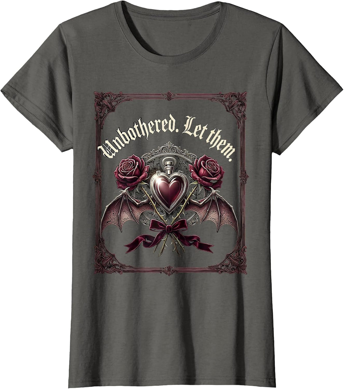 Women's Unbothered Let Them Attitude Graphic Design T-Shirt - Asphalt Grey