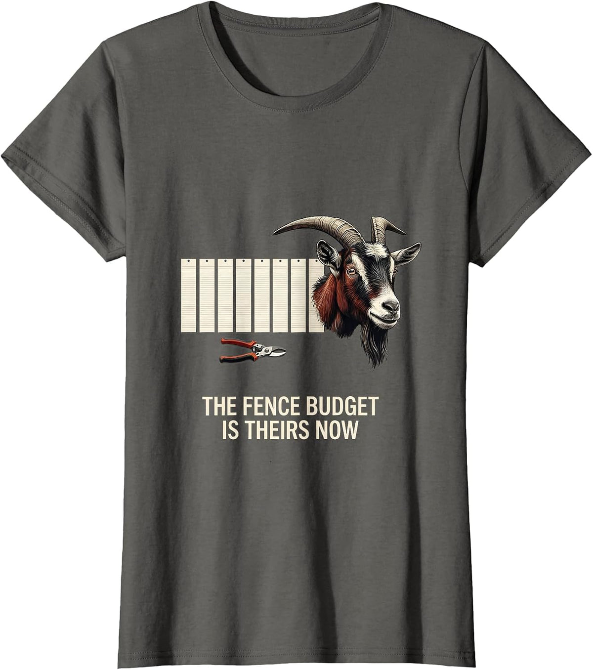 Women's The Fence Budget Is Theirs Now Funny Goat Lover Farm Humor T-Shirt - Asphalt Grey