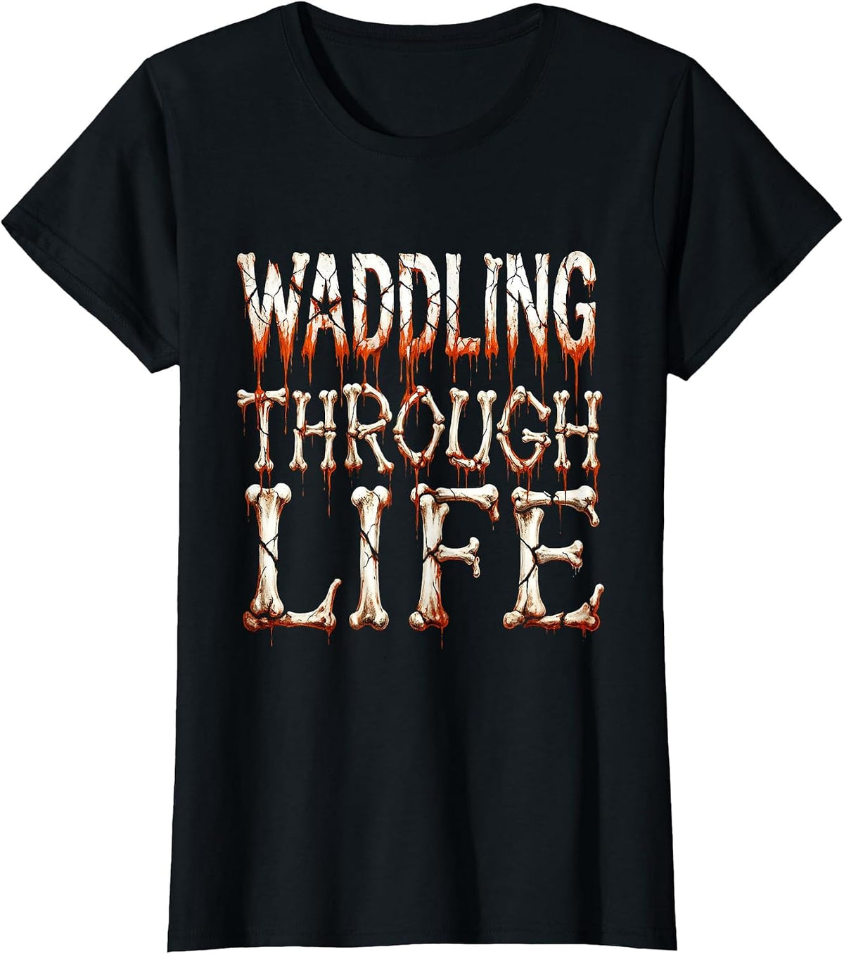 Women's Waddling Through Life Funny Penguin Design T-Shirt - Black