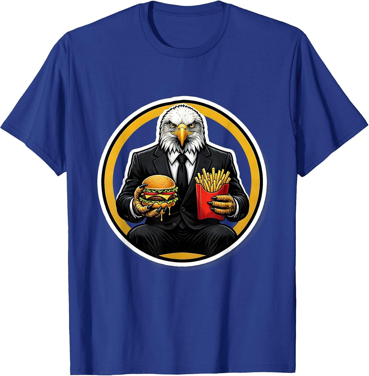 Bald Eagle Fast Food Business Suit Funny Graphic T-Shirt - Royal Blue