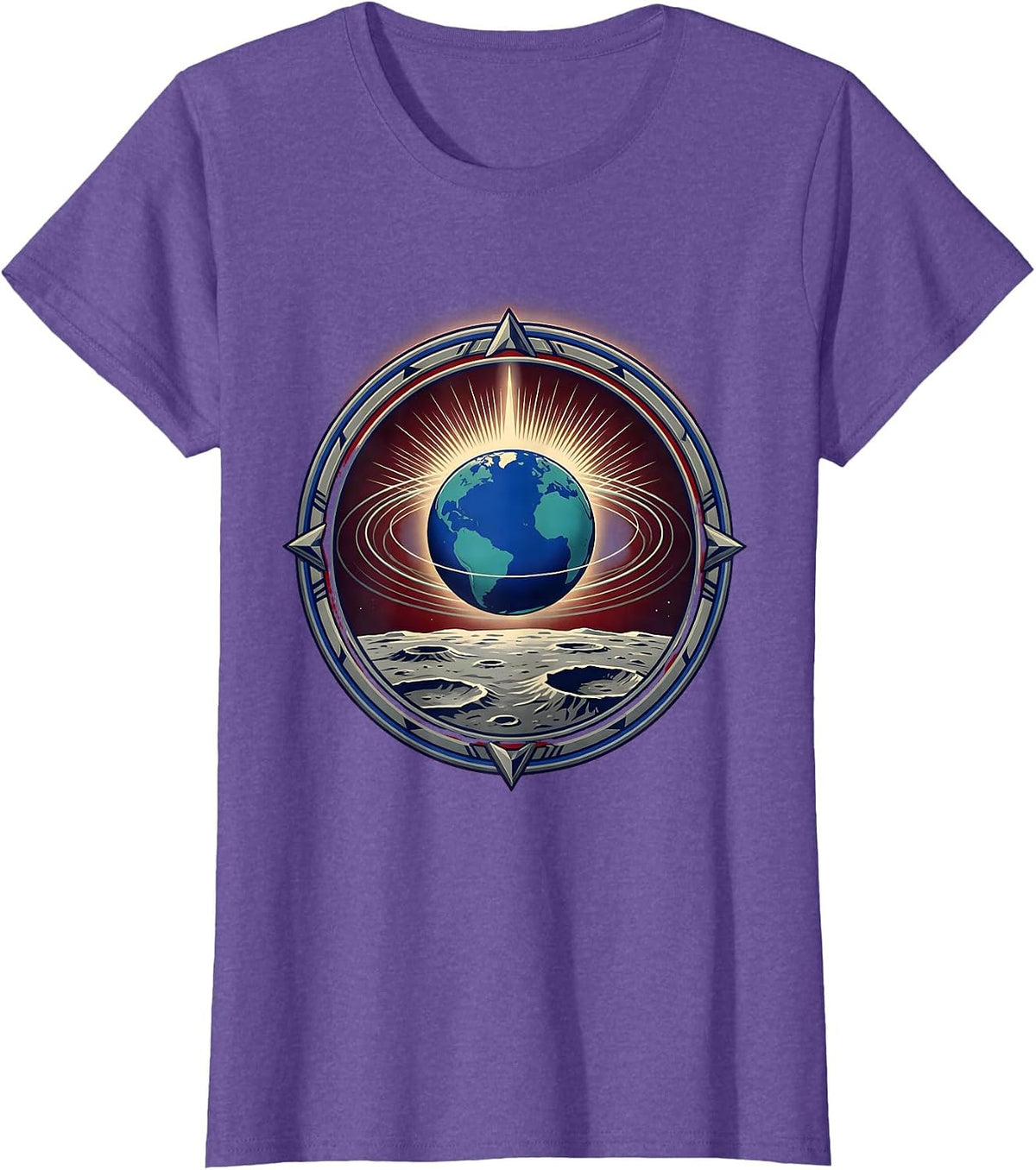 Earthrise Lunar Surface Space Illustration T-Shirt - Purple Heather