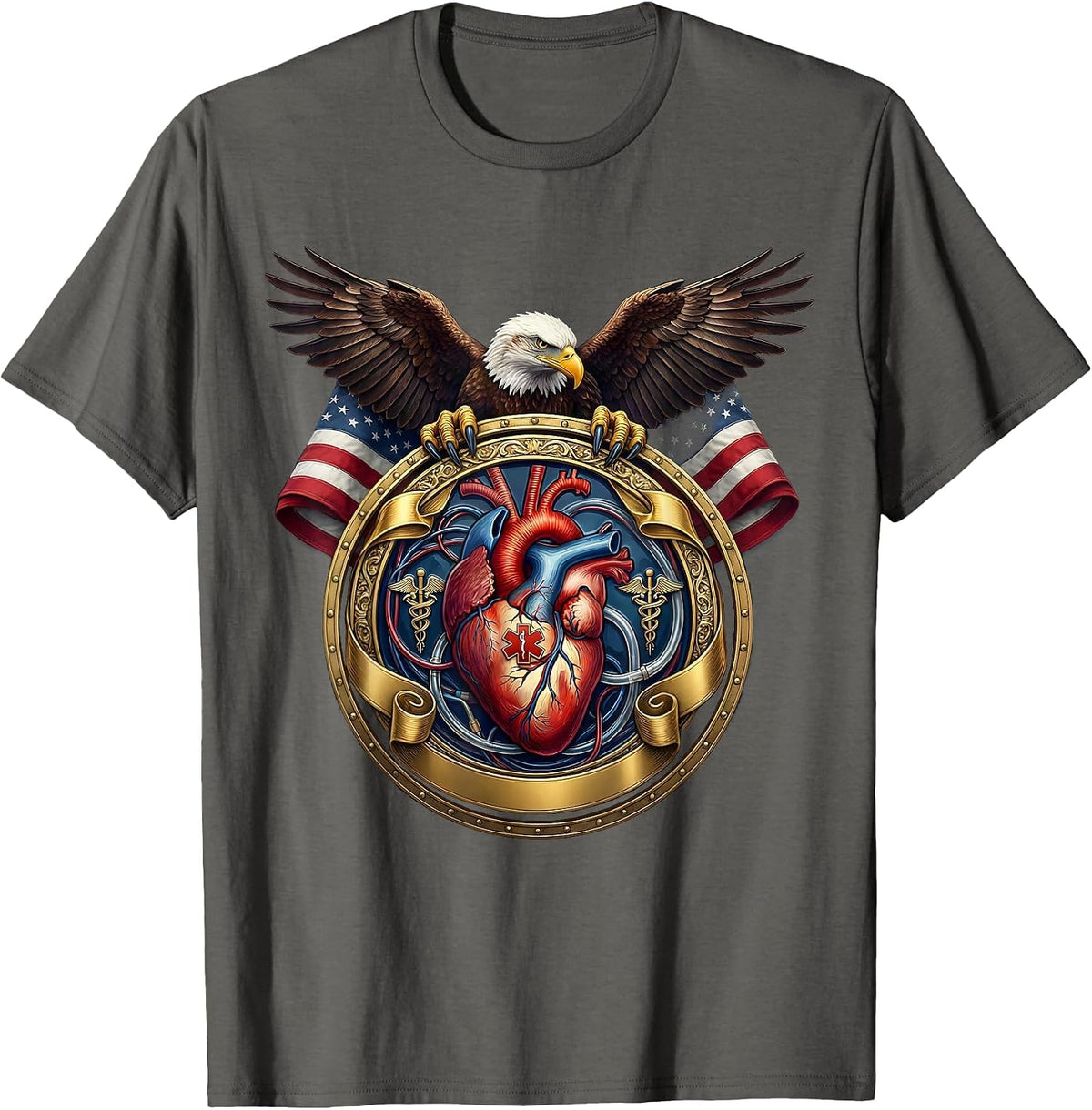 Anatomical Heart IV Tubing Emergency Department T-Shirt - Asphalt Grey