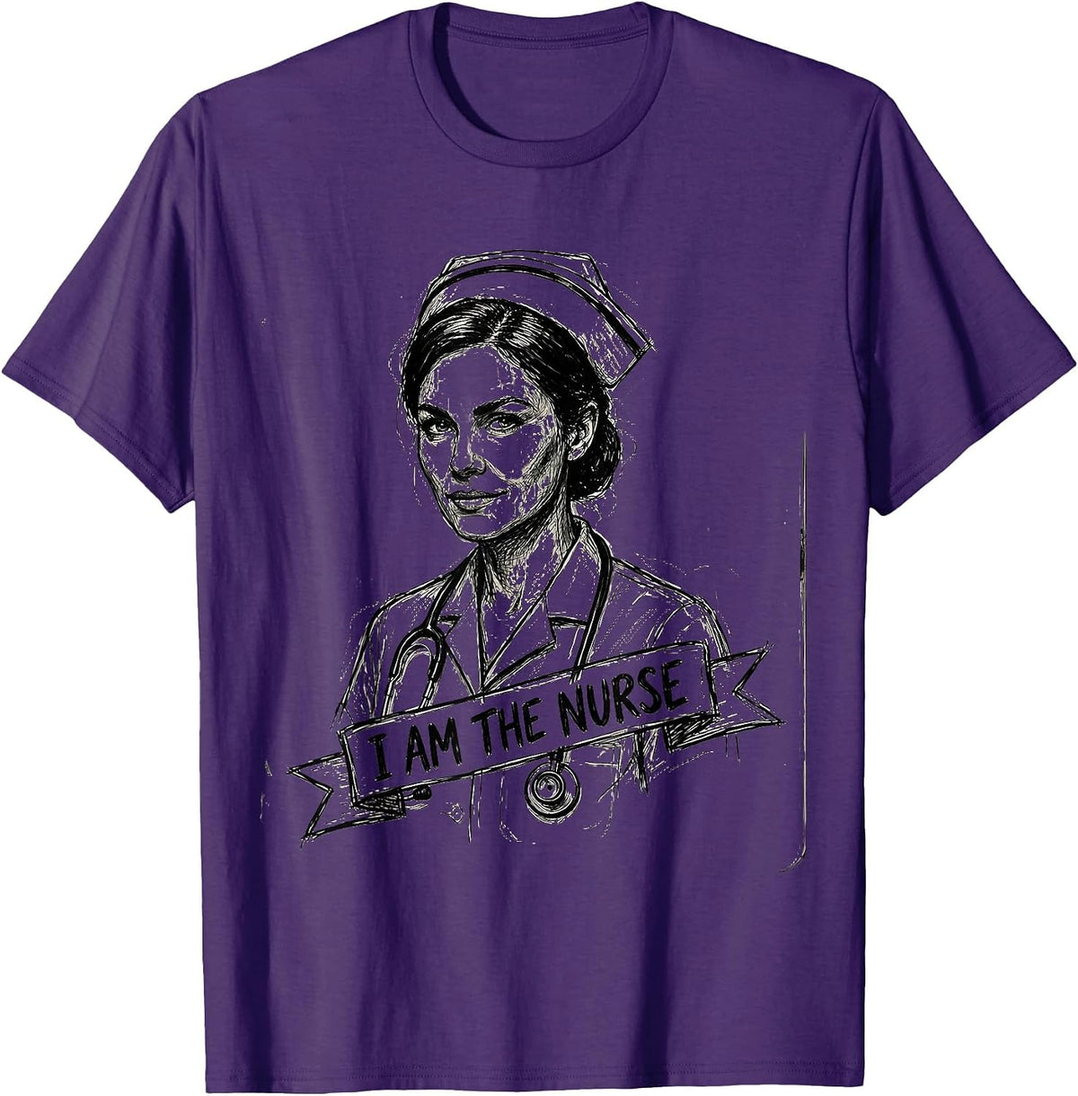 I Am The Nurse Bold Graphic Design T-Shirt - Purple