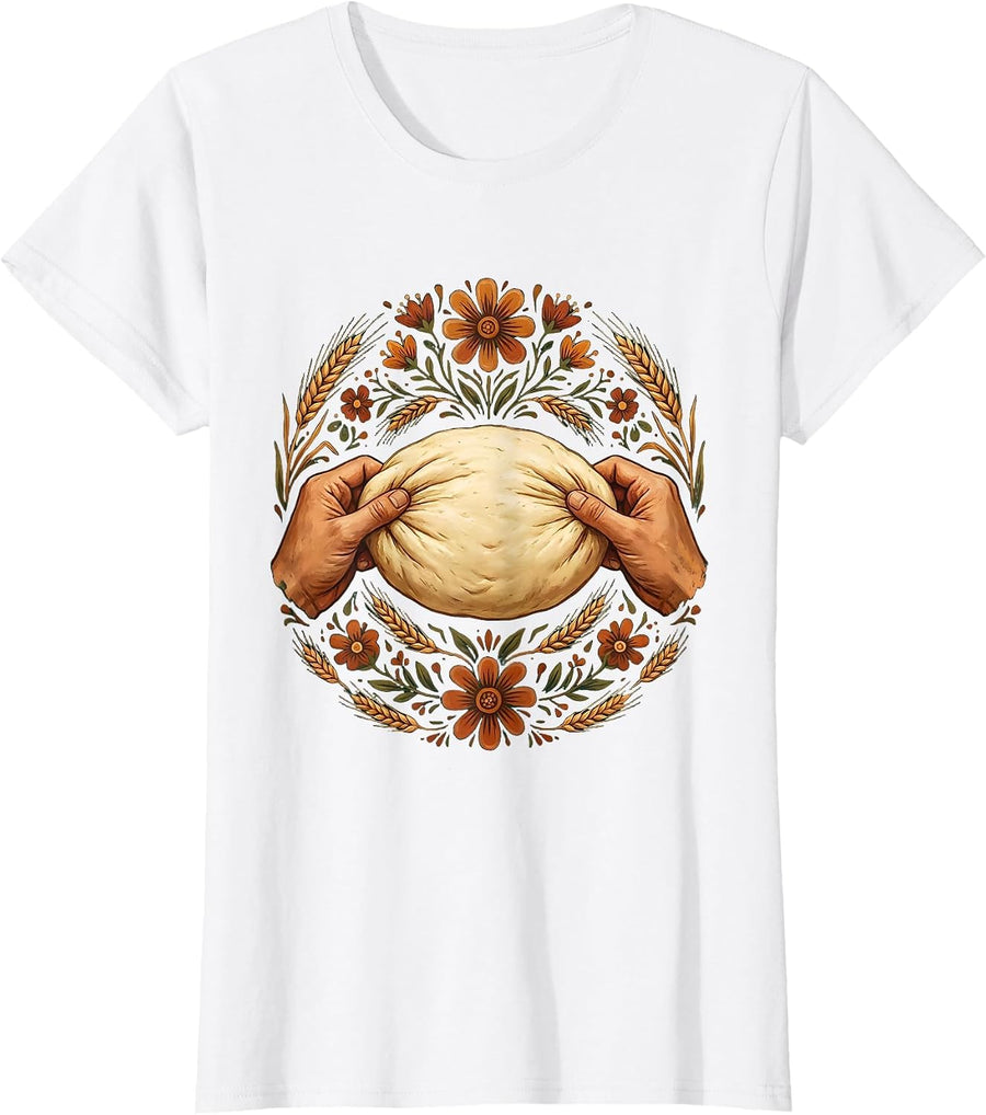 Women's In My Sourdough Era Dough Stretching Illustration T-Shirt - White