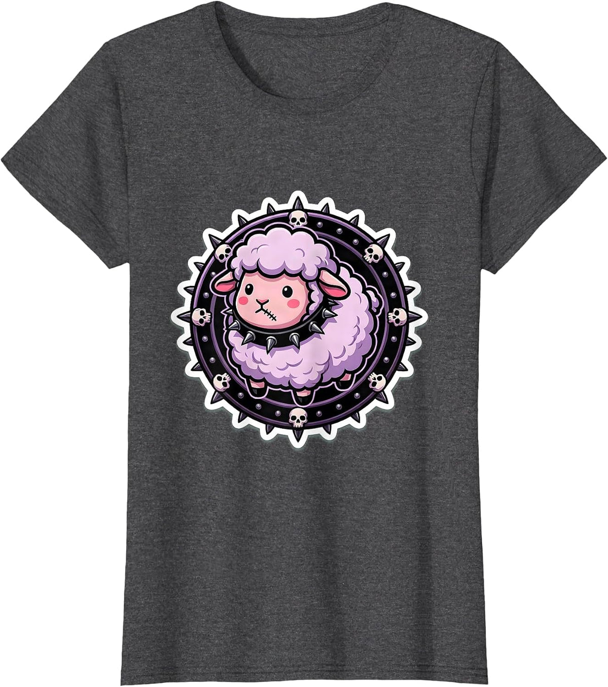 Women's Cute But Dangerous Lamb Spiked Collar Graphic T-Shirt - Dark Heather Grey