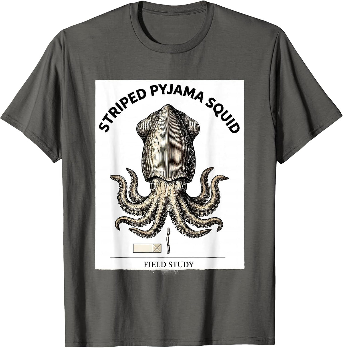 Men's Striped Pyjama Squid Field Study Vintage Octopus T-Shirt - Asphalt Grey