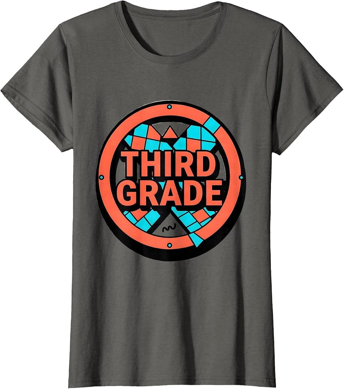Women's Third Grade Memphis Postmodern Retro Girl Teacher Back T-Shirt - Asphalt Grey
