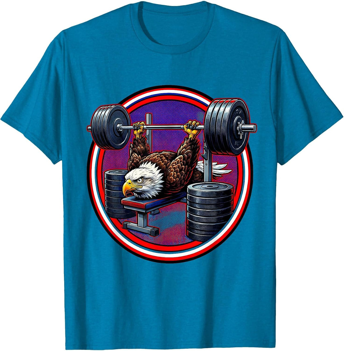 Bald Eagle Bench Press Funny Weightlifting Graphic T-Shirt - Sapphire Blue