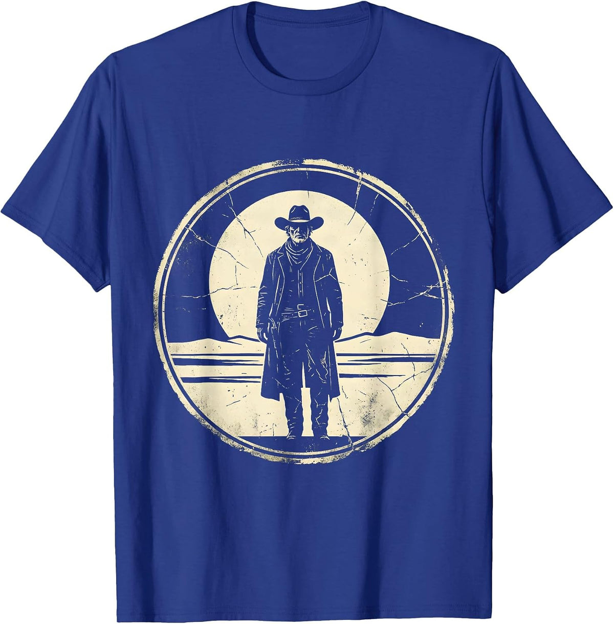 Lone Cowboy Silhouette Desert Sunset Graphic T-Shirt - Royal Blue