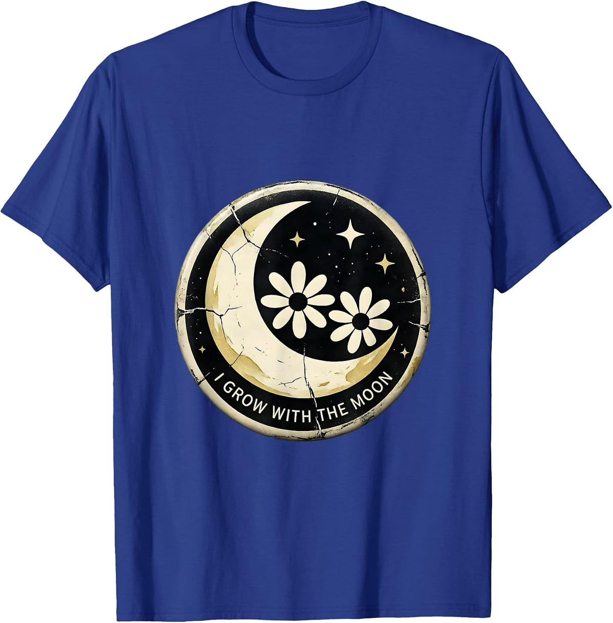 I Grow With The Moon Boho Celestial Moon Phase Botanical T-Shirt - Royal Blue