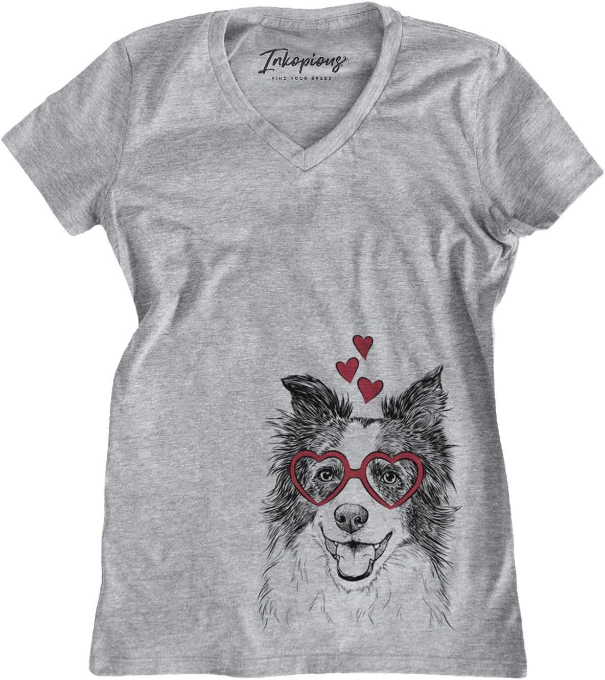 Inkopious Valentine Kylee the Border Collie Dog Triblend T-Shirt - Grey V-neck