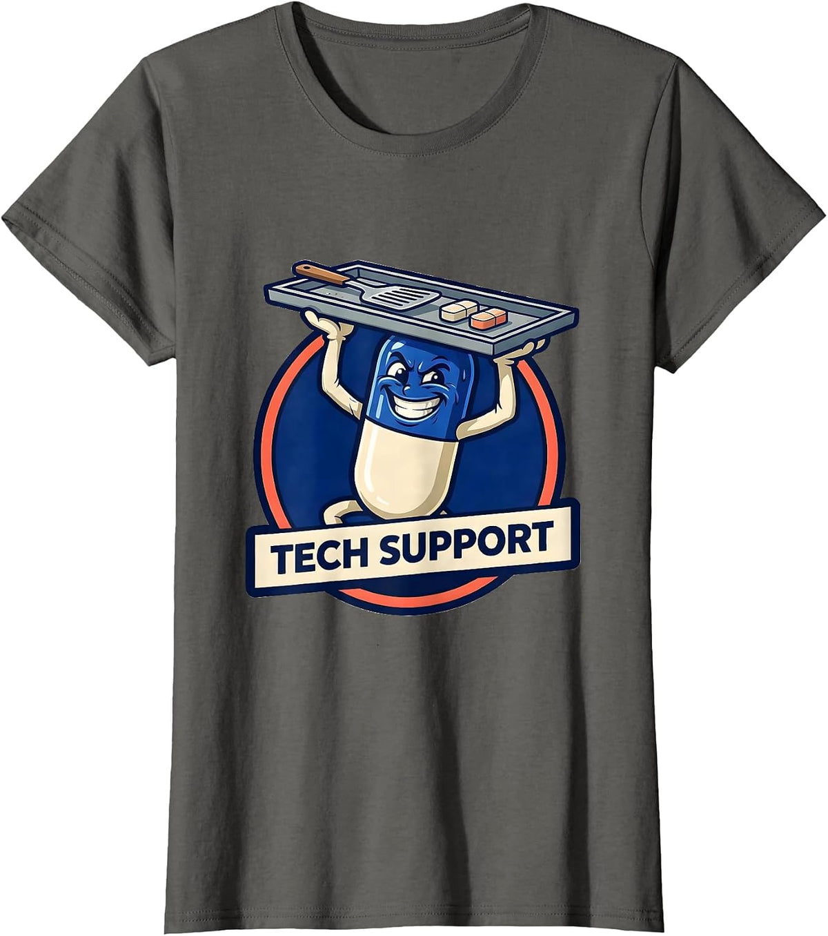 Women's Tech Support Funny Pharmacy Technician Pharmacist Crew T-Shirt - Asphalt Grey