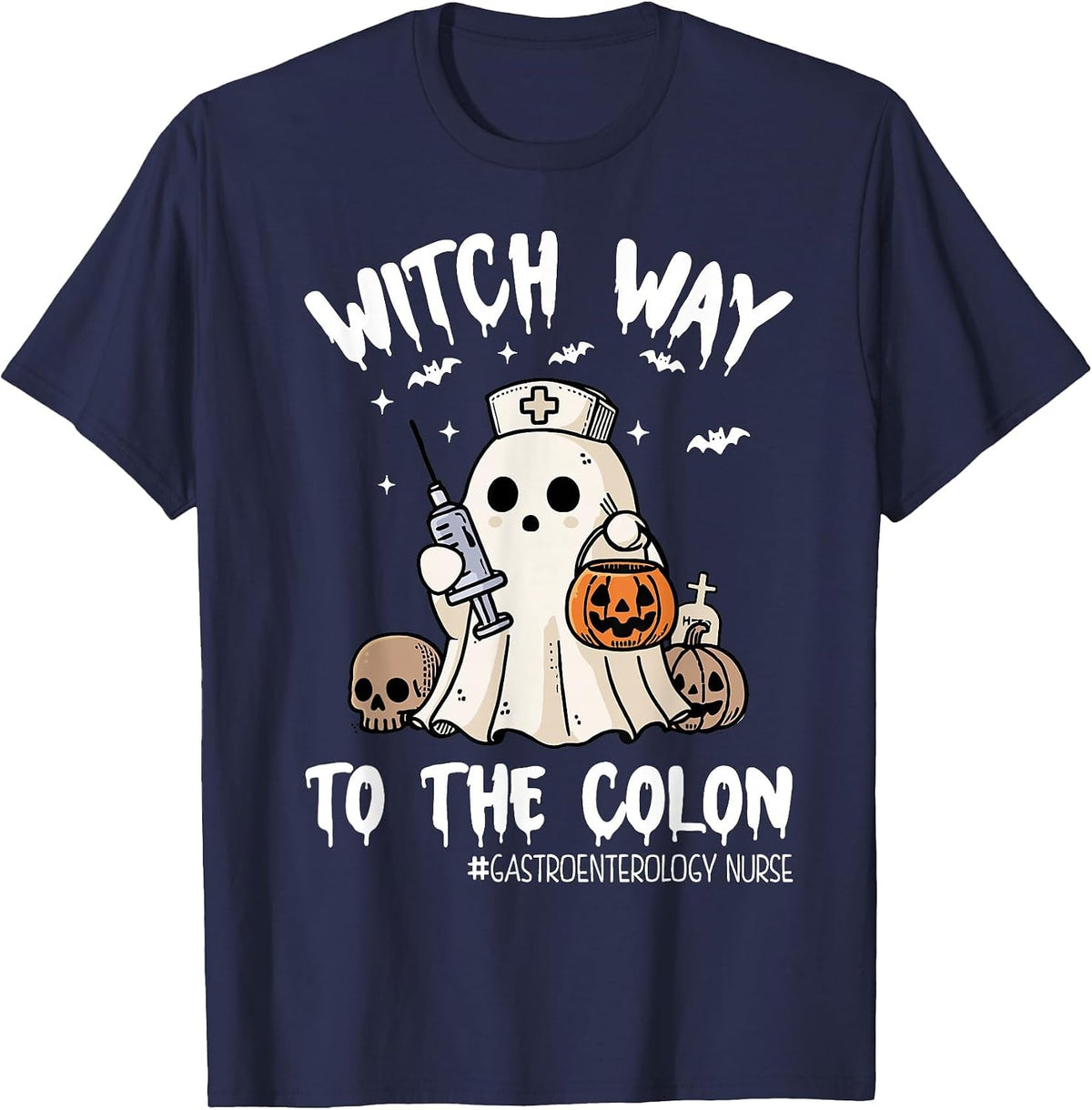 Gastroenterology Nurse Halloween Endo Nurse Ghost Endoscopy T-Shirt - Navy Blue