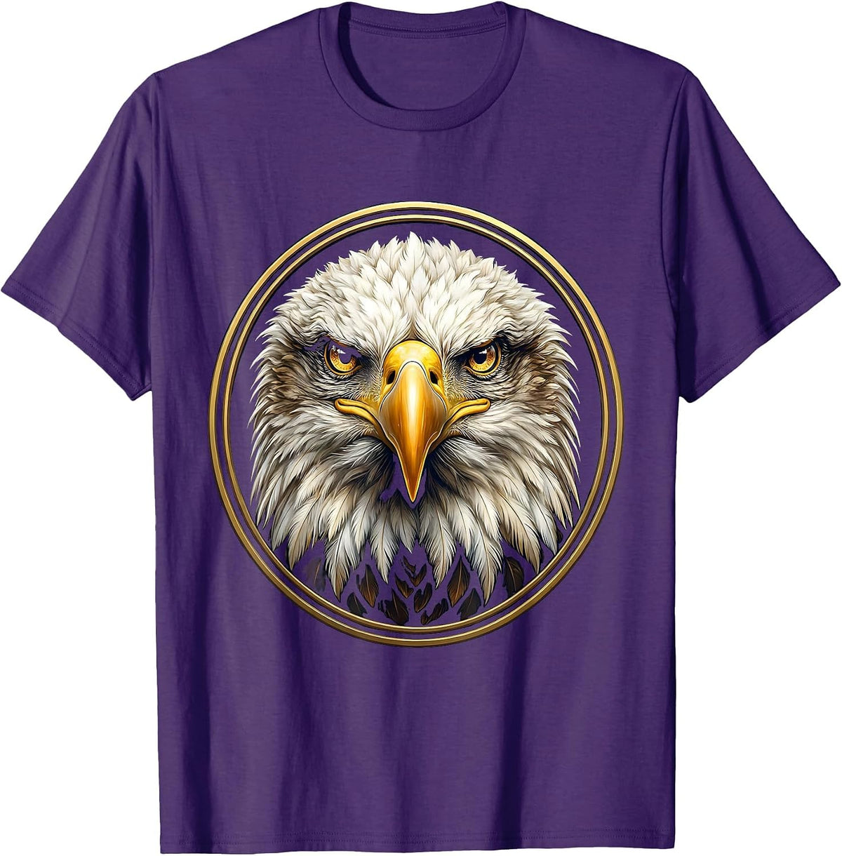 Men's Bald Eagle Head Portrait Sharp Eyes Illustration T-Shirt - Purple