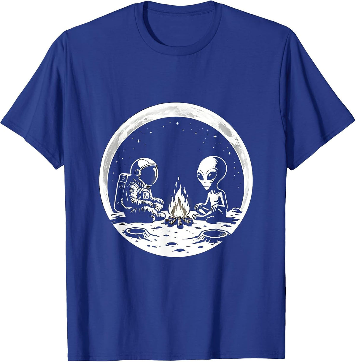 Men's Astronaut and Alien Campfire on the Moon T-Shirt - Royal Blue