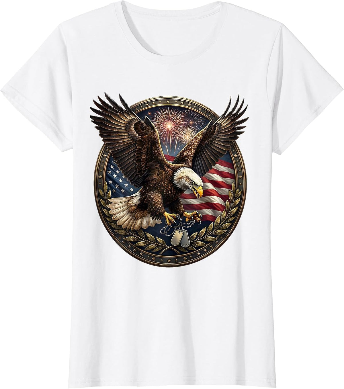 Bald Eagle Military Dog Tags US Army Graphic T-Shirt - White