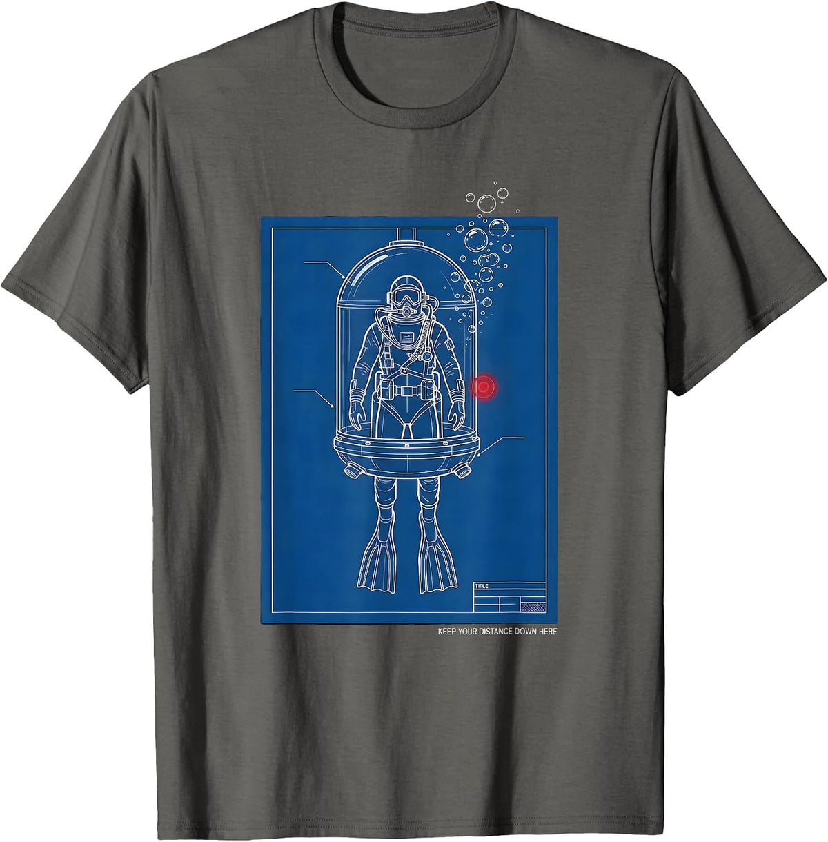 Men's Keep Your Distance Down Here Technical Blueprint Scuba Diver T-Shirt - Asphalt Grey