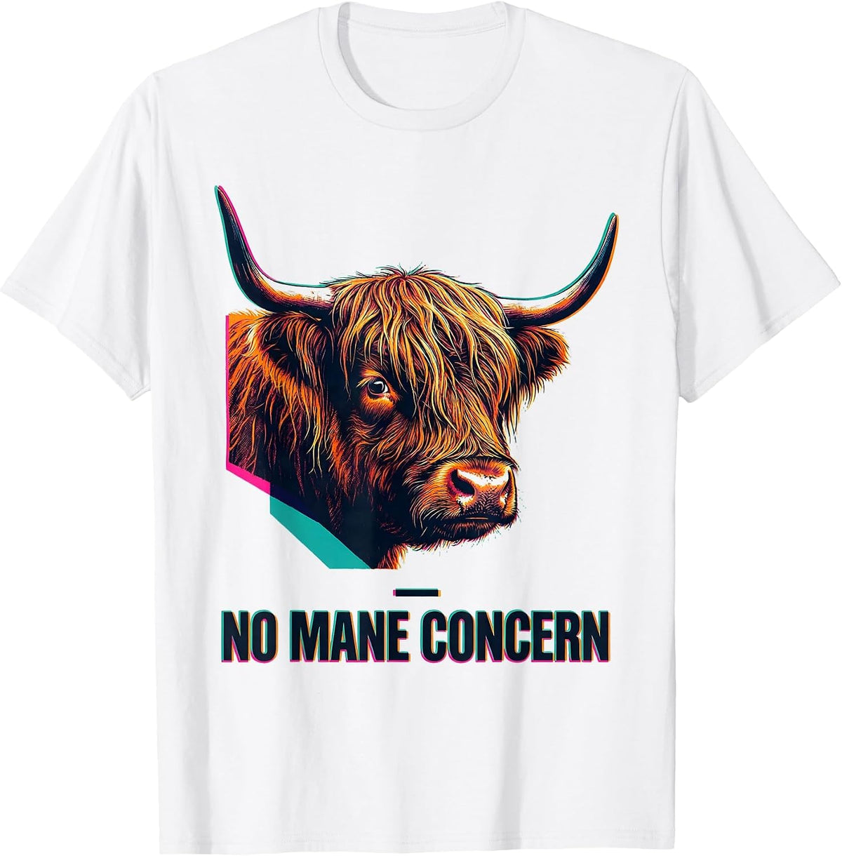 Men's No Mane Concern Funny Highland Cow Farm Animal Lover Humor T-Shirt - White