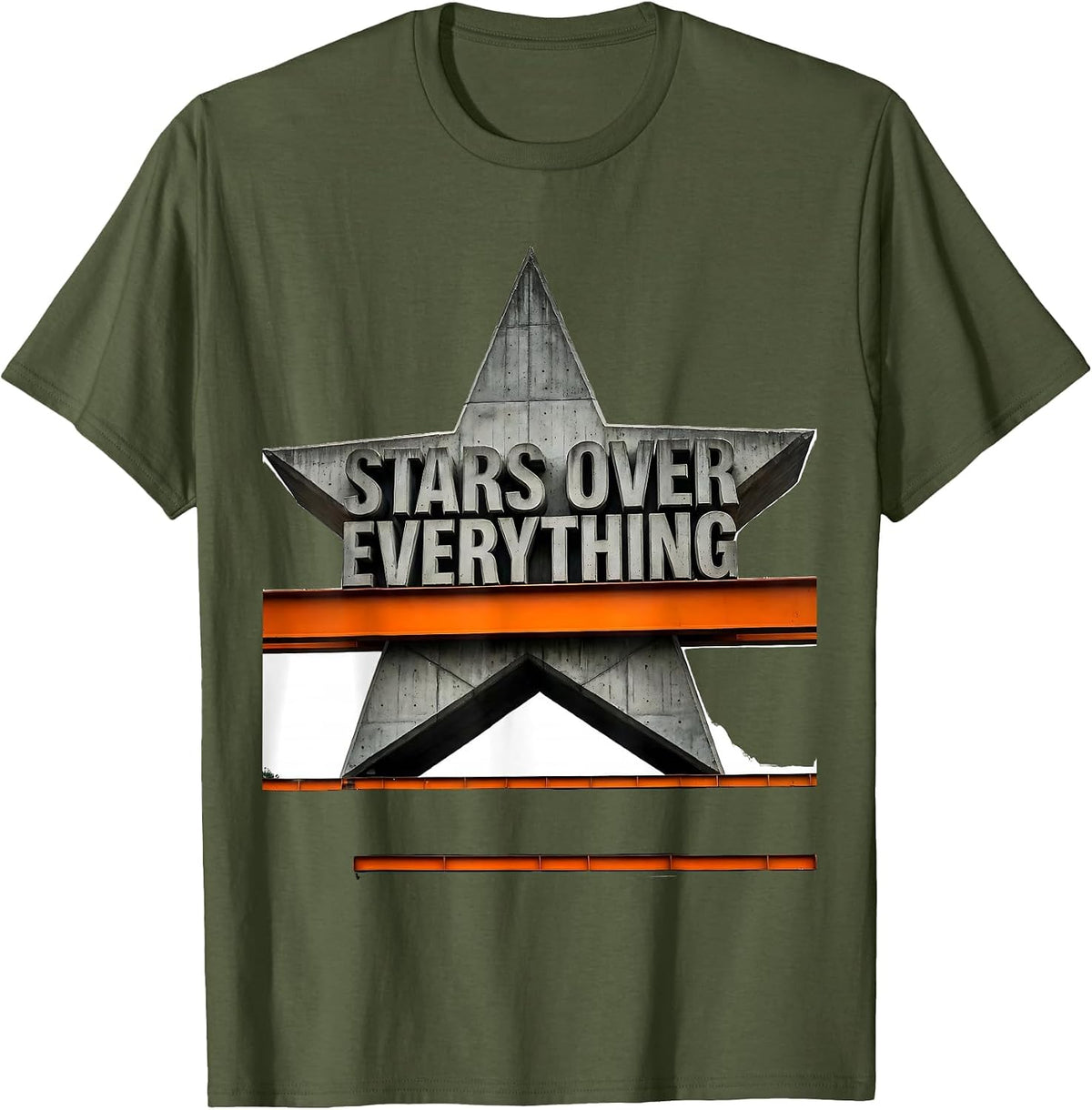 Stars Over Everything Celestial Graphic Design T-Shirt - Olive Green